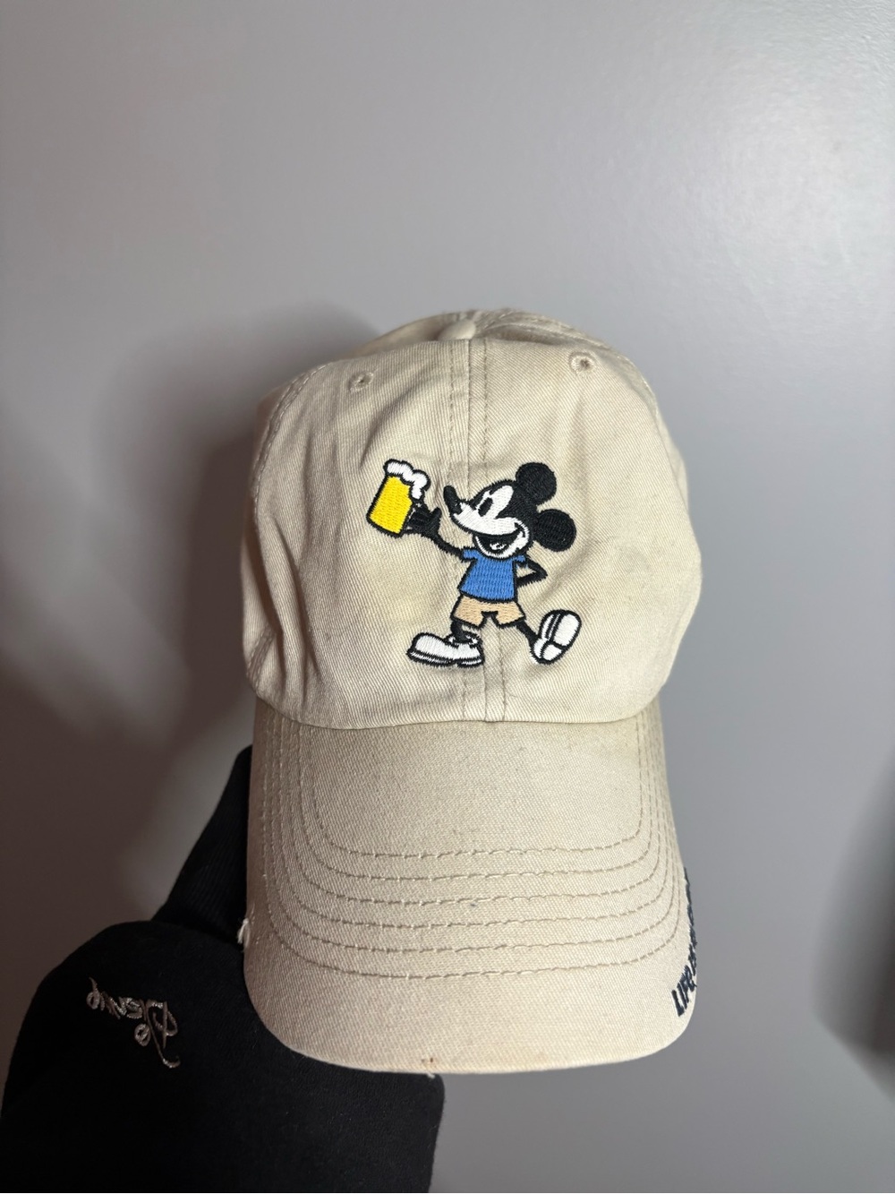 Life is Good Beige Baseball Cap with Mickey Character Embroidery